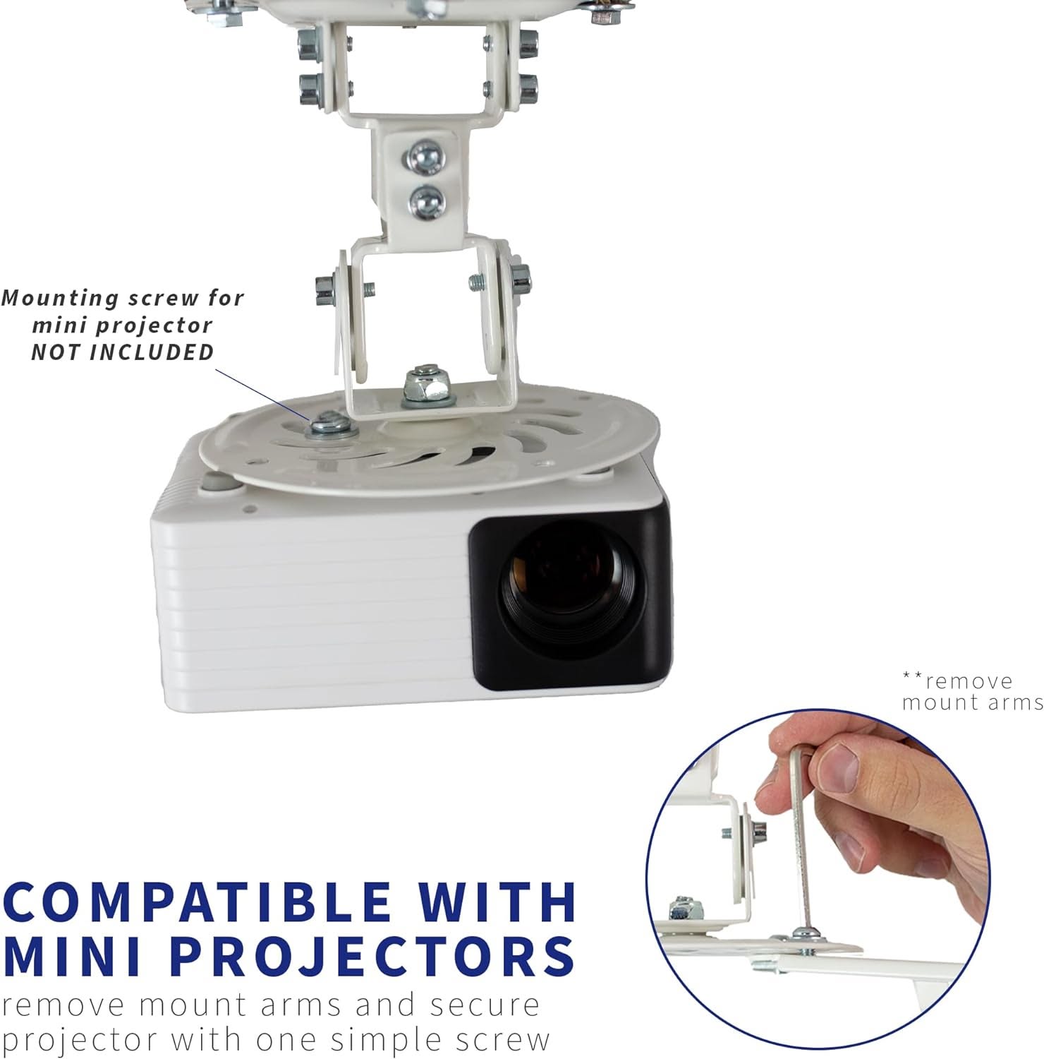 Soporte de proyector de techo ajustable universal para proyectores regulares y mini con brazos extensibles, blanco - Image 2
