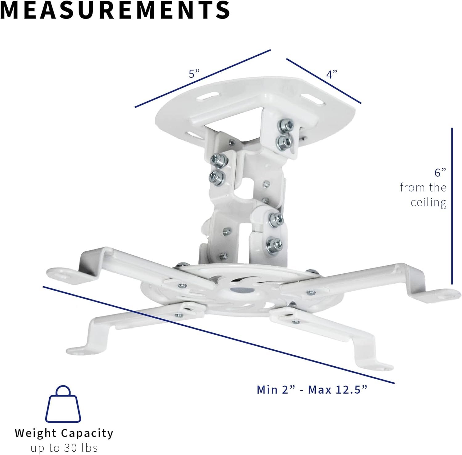 Soporte de proyector de techo ajustable universal para proyectores regulares y mini con brazos extensibles, blanco
