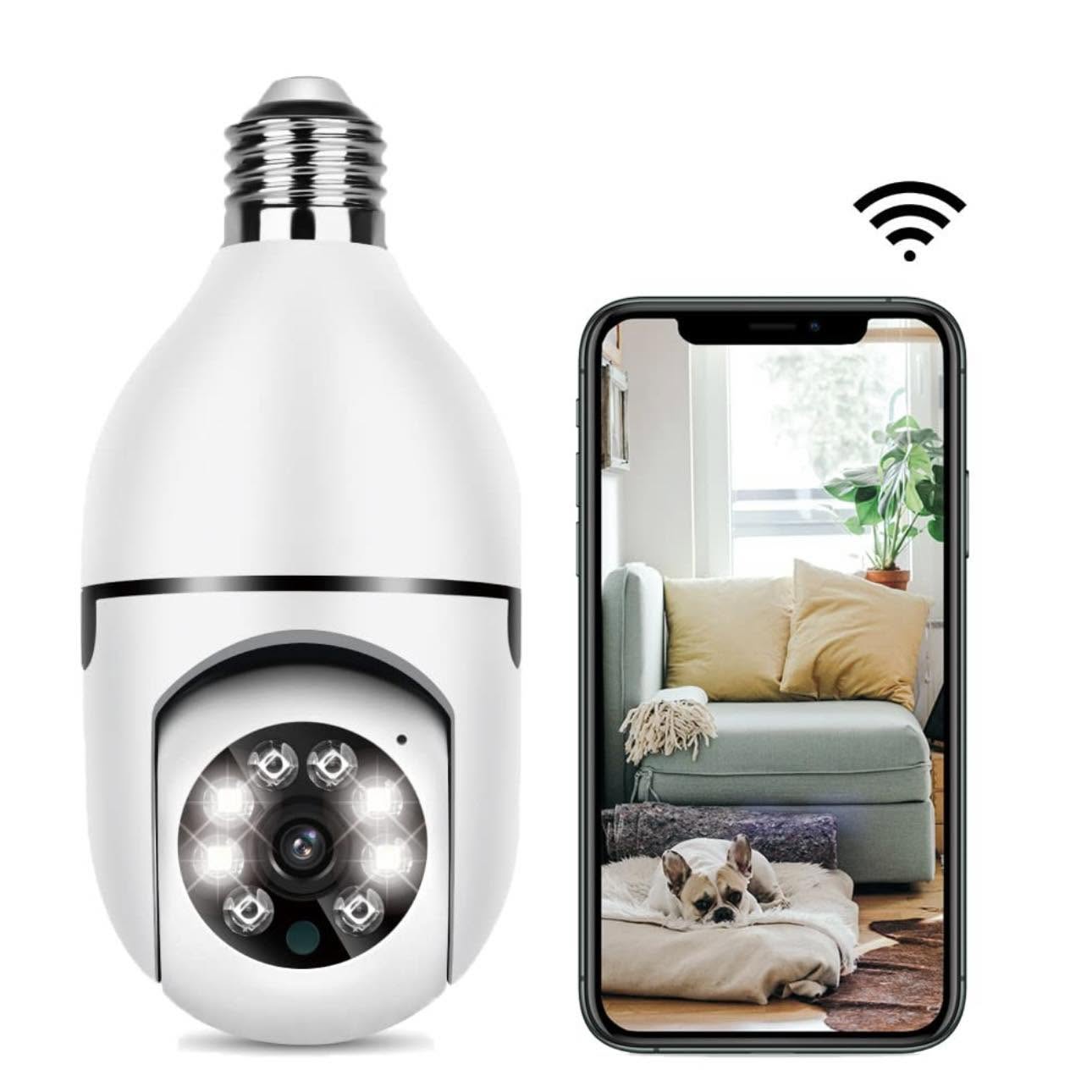 Cámara de seguridad con bombilla para exteriores, 2.4G WiFi Cámaras de seguridad 1080P, cámara de