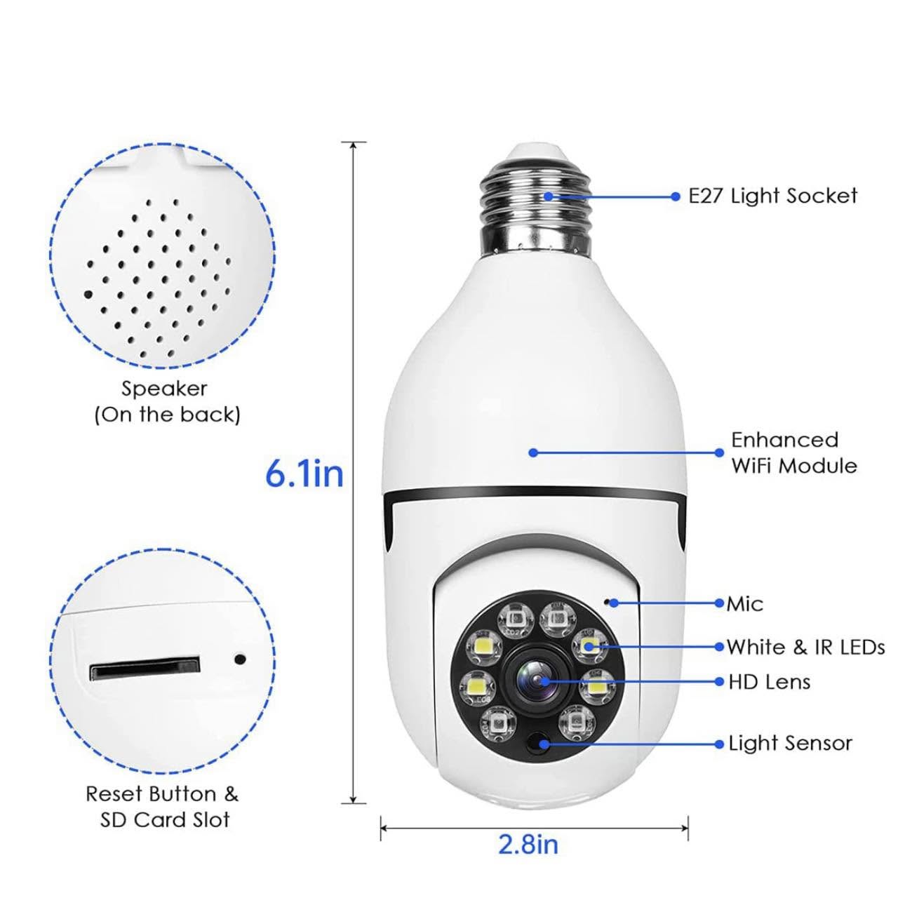 Cámara de seguridad con bombilla para exteriores, 2.4G WiFi Cámaras de seguridad 1080P, cámara de - Image 3