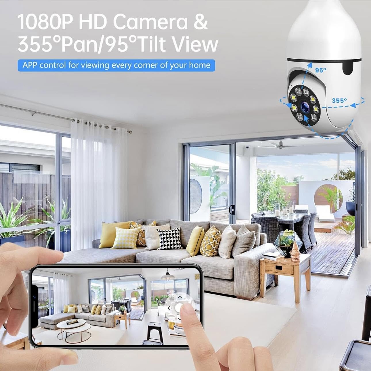 Cámara de seguridad con bombilla para exteriores, 2.4G WiFi Cámaras de seguridad 1080P, cámara de - Image 7