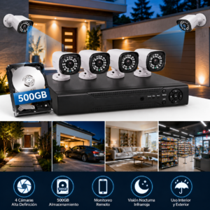 Kit Cámaras de Seguridad 4 Cámaras + DVR 500GB