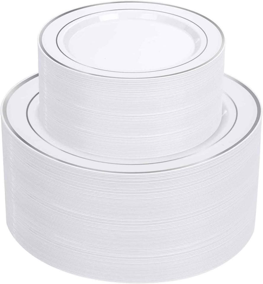 Juego de vajilla de plástico plateado